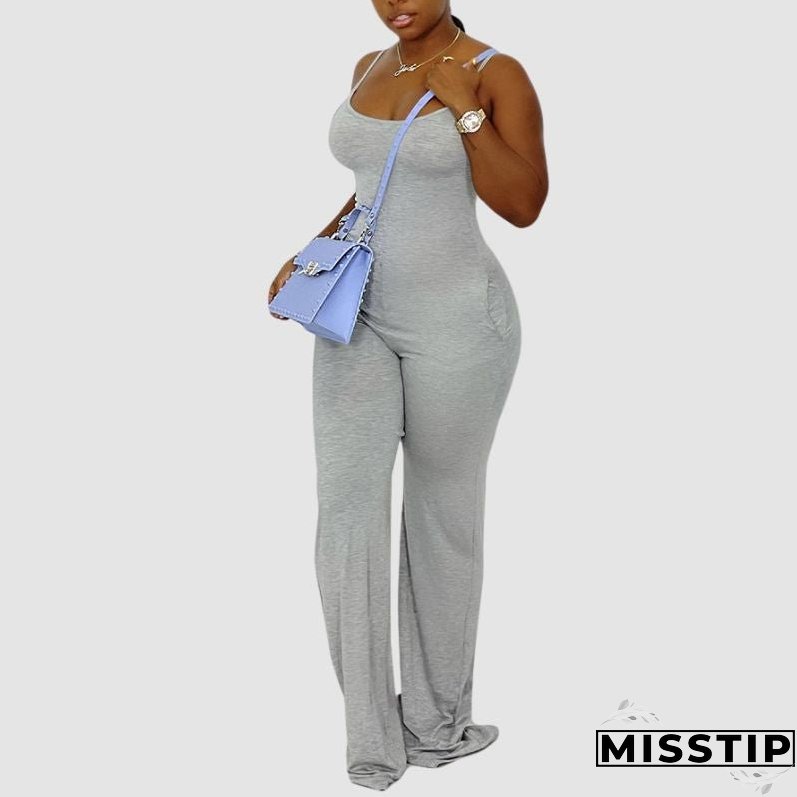 Solid Color Spaghetti Strap Jumpsuits