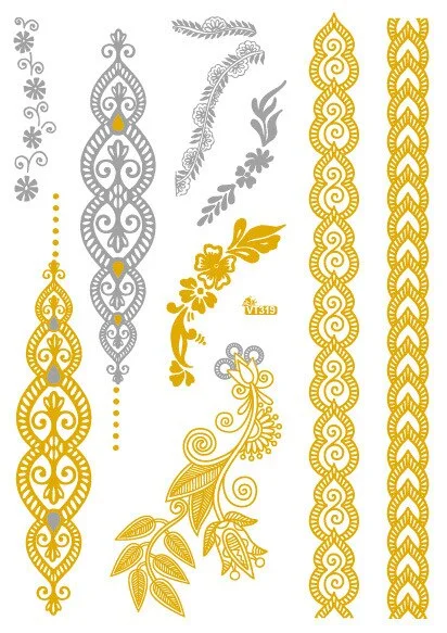 23 Kinds Wedding Party Tattoo Bronzing Glitter Gold Stickers Temporary Body Makeup Waterproof Disposable tatouage temporaire