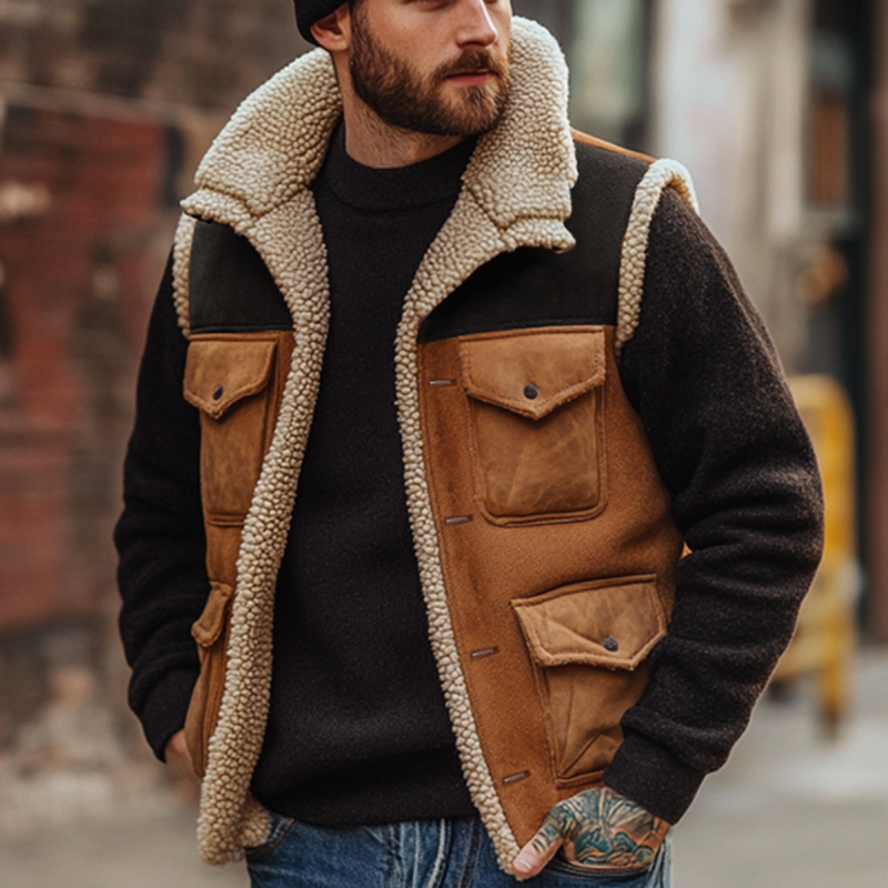 Men's Lamb Wool Multi Pocket Vest Jacket-inspireuse