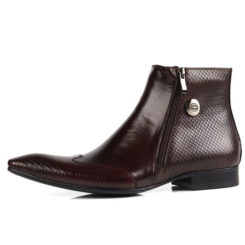brown leather dress boots Men’s Brogue – Suede and Boots for Formal Elegance 40 height wooden grain heel Brown Patina Derby Lace-Up Leather