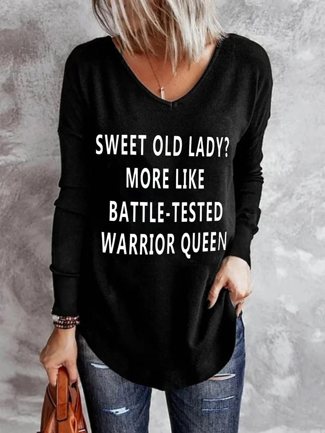 Casual Long Sleeve V Neck Plus Size Printed Tops T-shirts