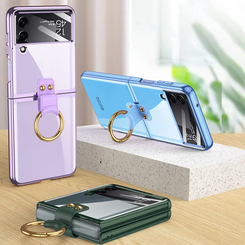 For Samsung ZFlip4 Shell Film Phantom Ring Personality Pure Color Simple Transparent PC Hard Case Phone Case