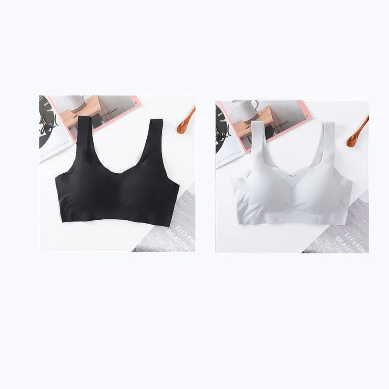 2PCS Ice Silk Bras Seamless Women Soft Thin Push Up Underwear Lingerie Sleep Vest Top Chest Padded Bralette топ Soutien Gorge