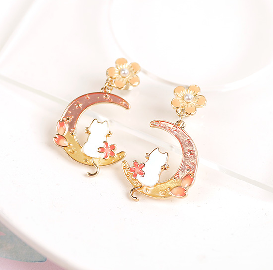 Cute Pastel Sakura Cat Earrings/Clips SP16040