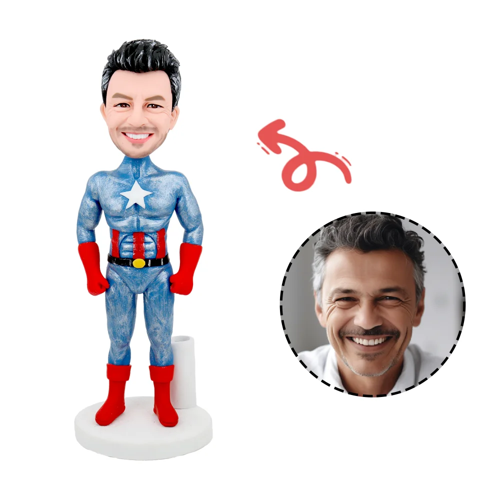 Handgefertigter Personalisierter Foto Supermann Bobblehead aus Polymer Lehm Deko m1 Kettenmachen