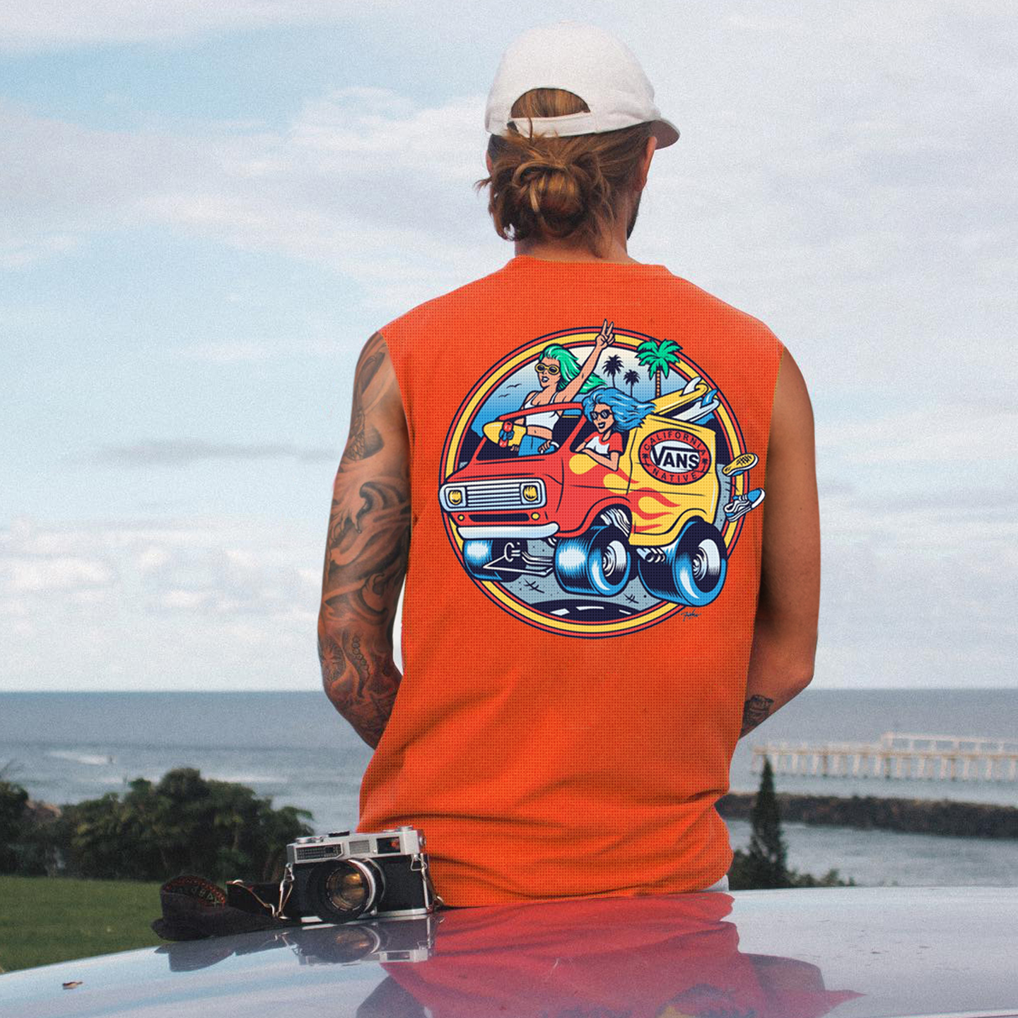 Retro Unisex Oversized Mesh Sleeveless T-shirt Seaside Holiday Surfing Print Vest Quick-drying Vest / TECHWEAR CLUB / Techwear