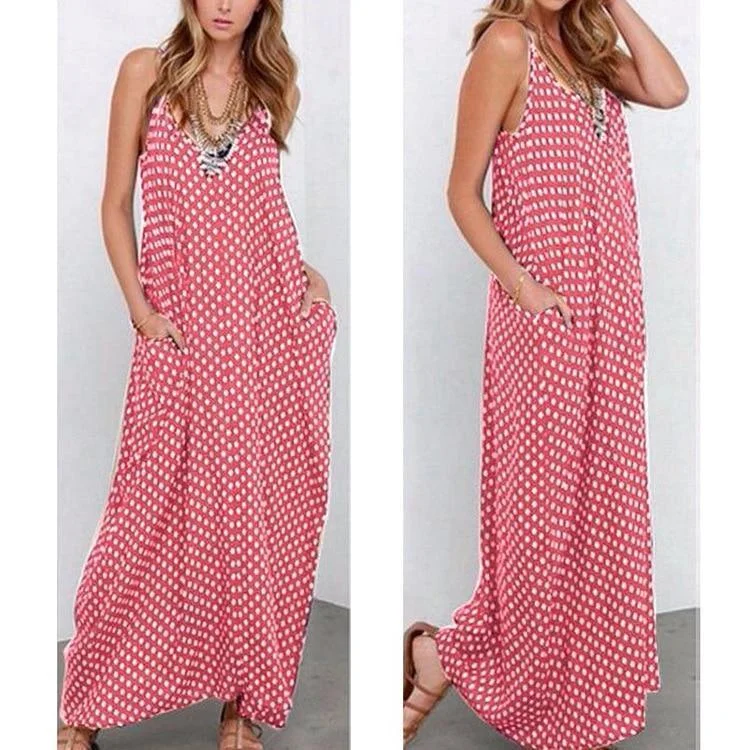 Women Summer  Deep V Sexy Large Swing Dress Loose Wave Multi-color Optional Strap Dress