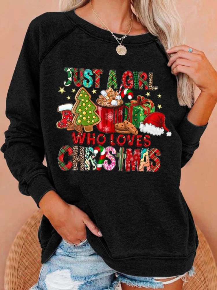 Wearshes Just A Girl Who Loves Christmas Print Sweatshirt