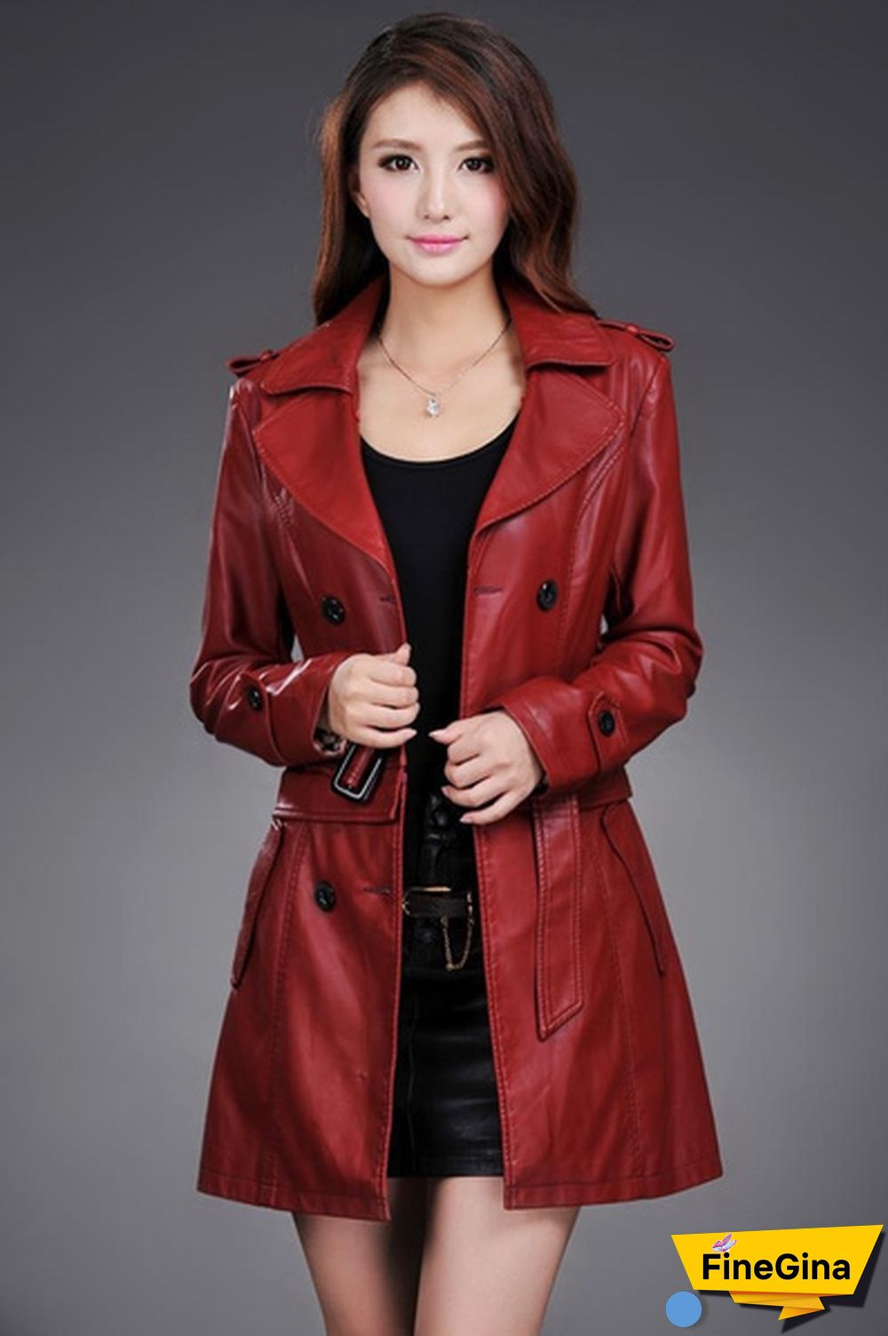 US Size Leather Jacket Women Top Fashion Plus Size Slim Dual Use PU Removable Ladies Faux Synthetic Long Leather Trench Coat Female