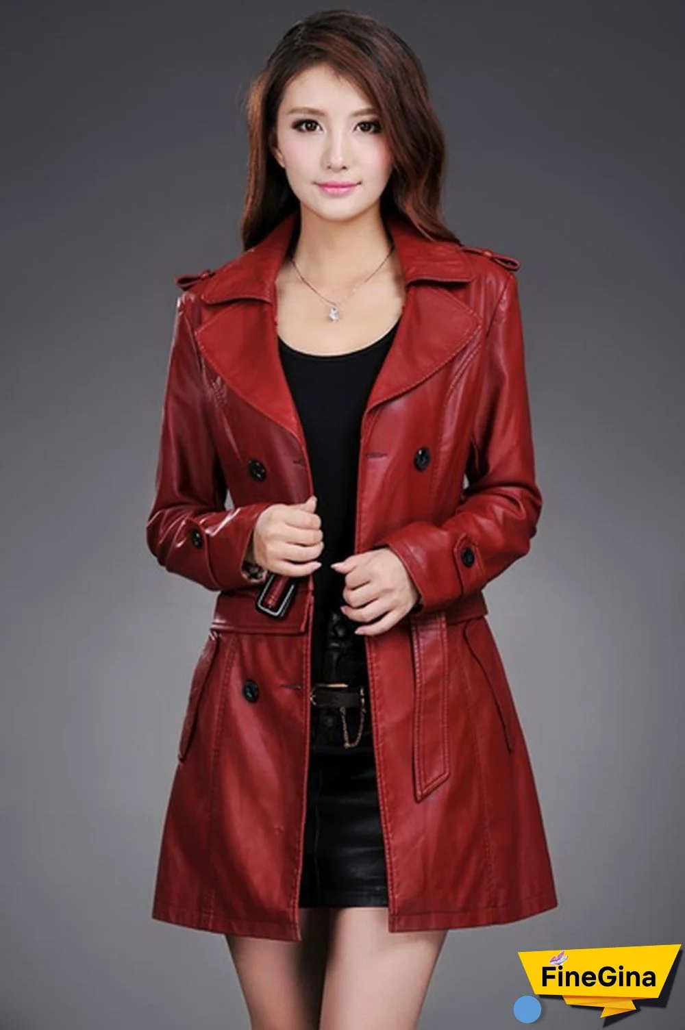 US Size Leather Jacket Women Top Fashion Plus Size Slim Dual Use PU Removable Ladies Faux Synthetic Long Leather Trench Coat Female