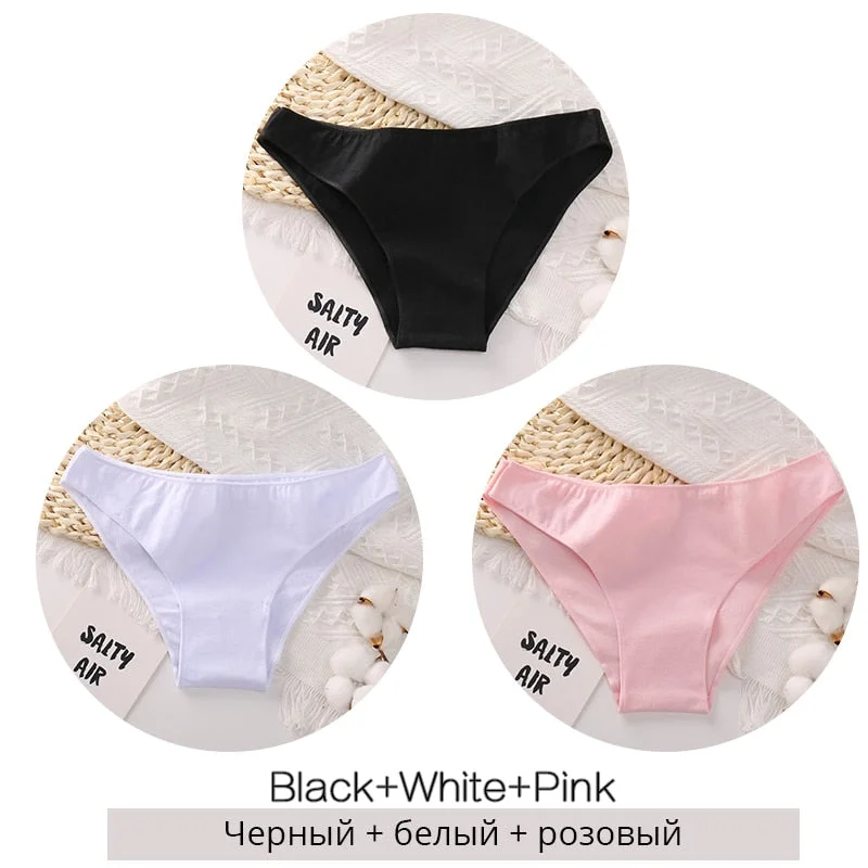 FINETOO 3Pcs/set Women Cotton Panties M-2XL Big Size Female Underwear Solid Color Briefs Underpants Ladies Cotton Panty Lingerie