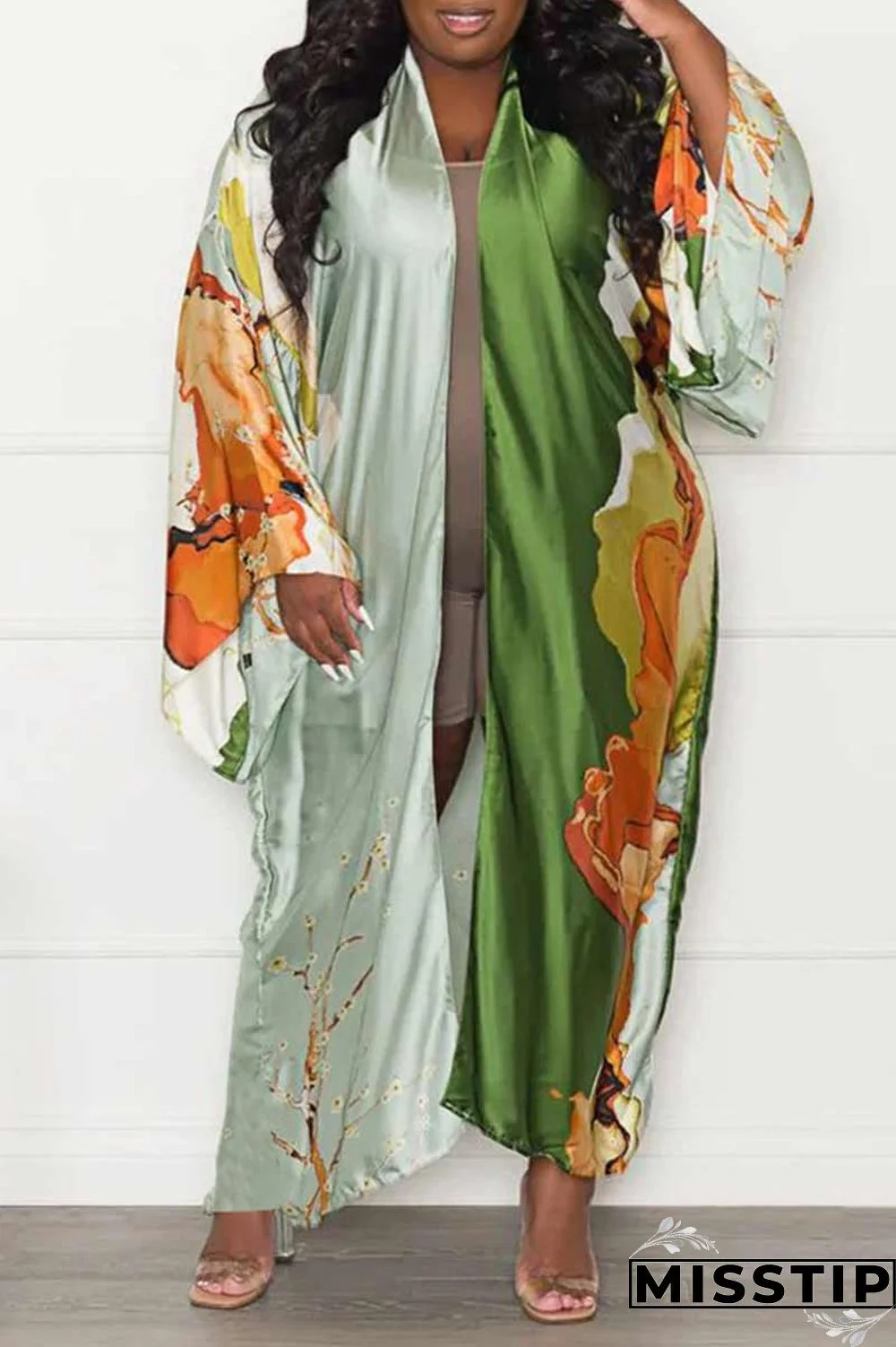 Red Fashion Casual Print Patchwork Outerwear(Without Belt)