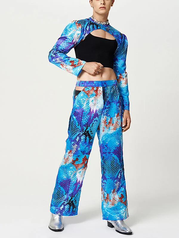 Mens Snake Print Cutout Crop Two Pieces Suit SKUJ55320