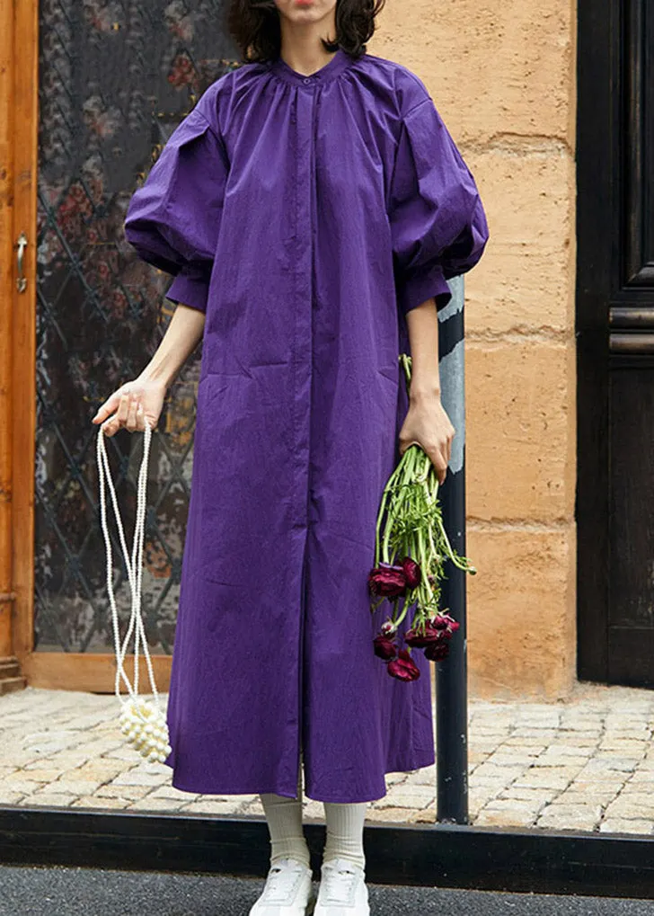Loose Red Stand Collar Wrinkled Patchwork Woolen Dresses Fall