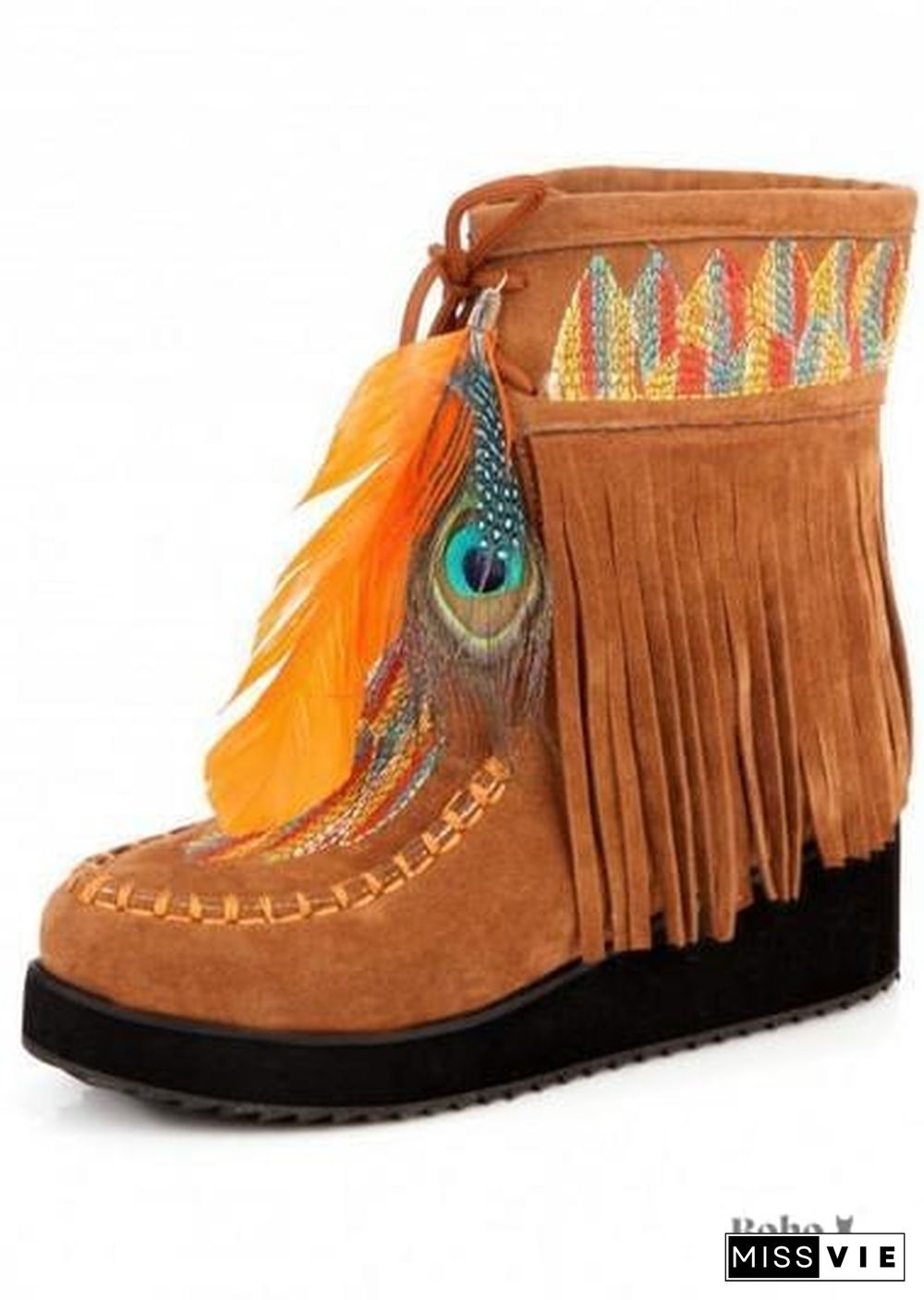 Indian Boho Feather and Fringe Boots