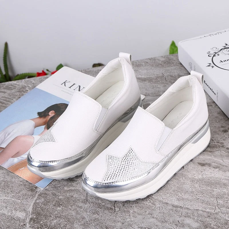 2020 Comfort Creepers Bling Loafers Silver Platform Shoes Woman Slip On Swing Women Flats Shoes Zapatos De Mujer