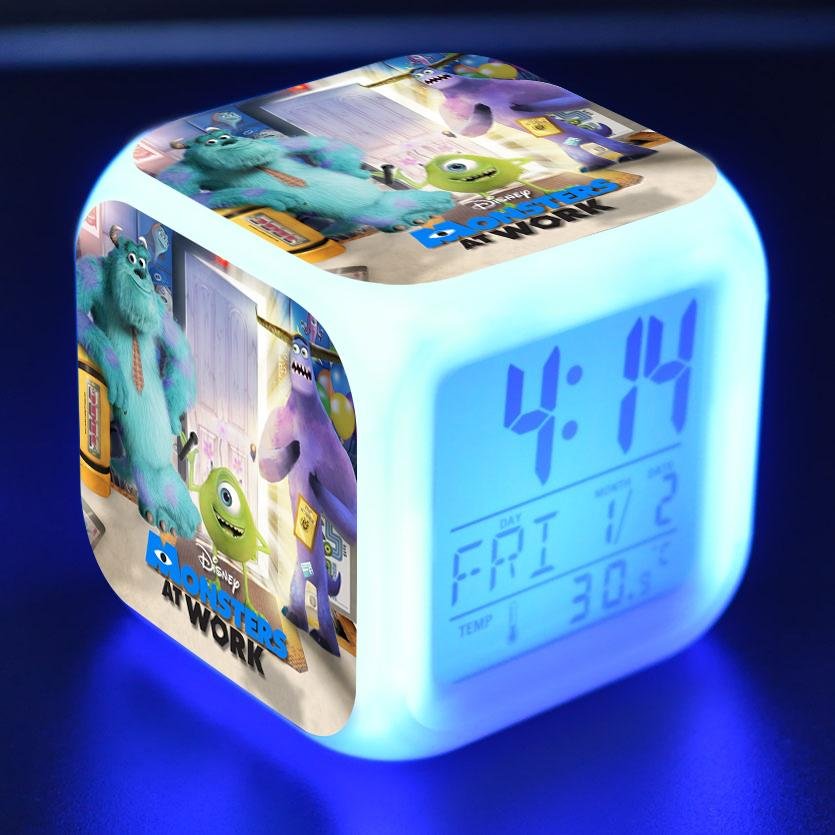 Monsters at Work Digital Alarm Clock 7 Color Changing Night Light Touch Control for Kids Adults