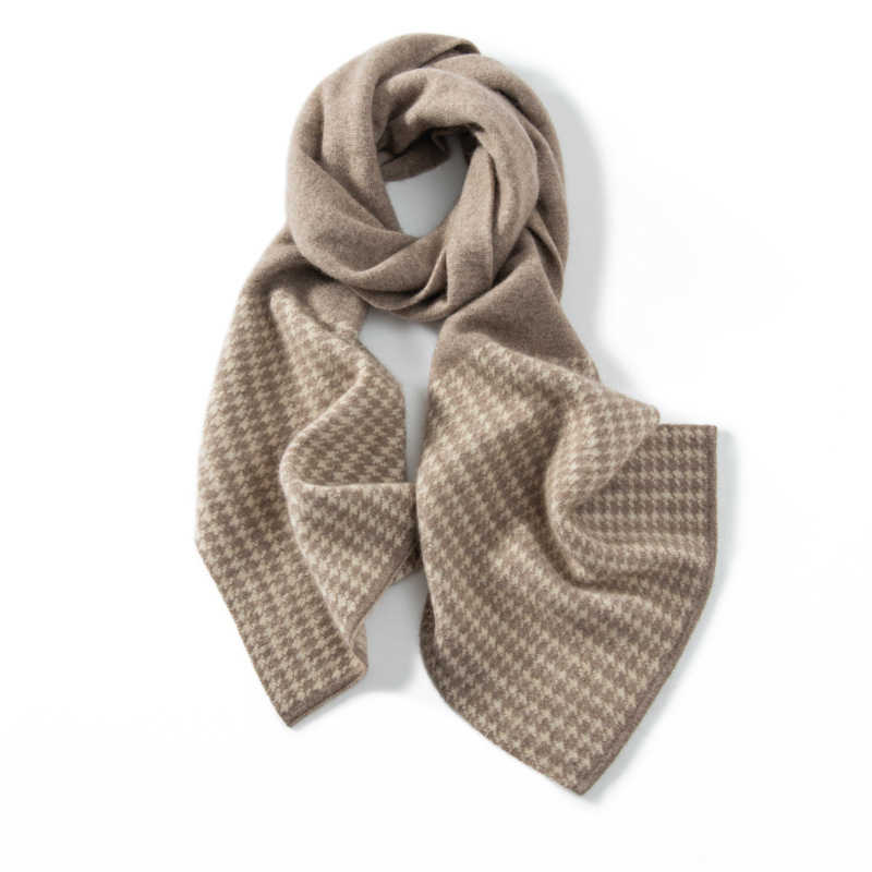 100% Cashmere Scarf Houndstooth Pattern Style REAL SILK LIFE