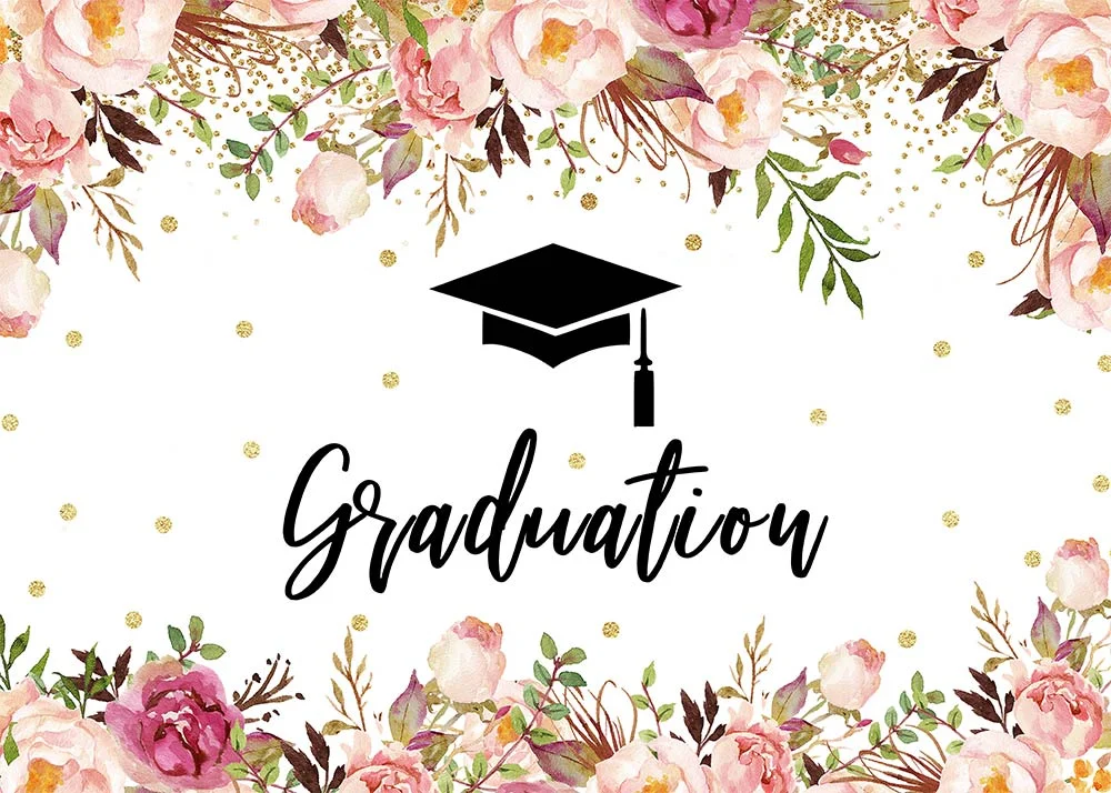 Pink Flowers And Black Bachelor Hat Graduation Party Backdrop RedBirdParty