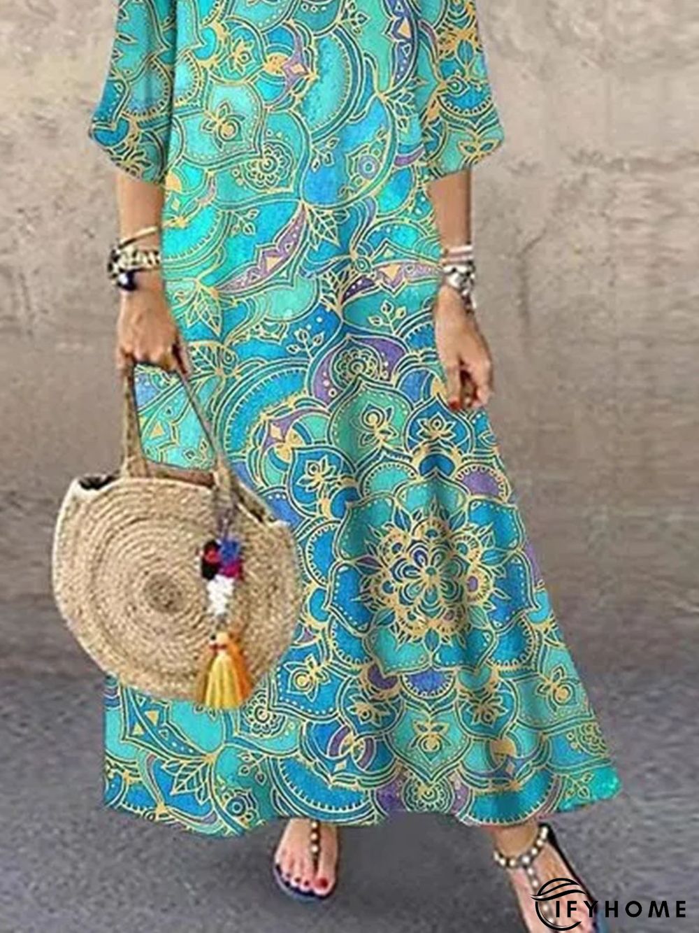 Elegant Floral Tunic Round Neckline Shift Dress | IFYHOME