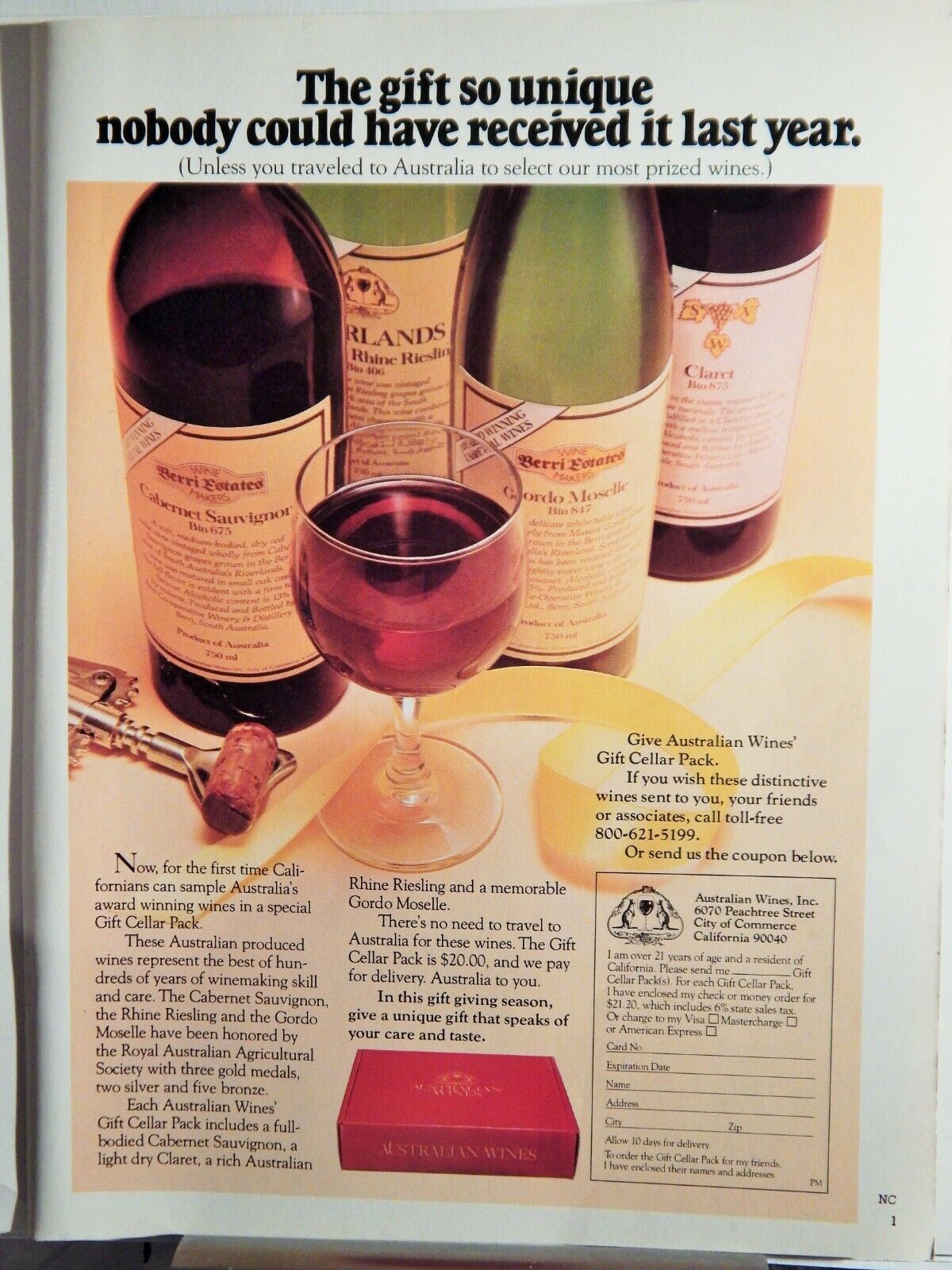 AUSTRALIAN WINES / CHAPS MEN'S COLOGNE ORIGINAL VTG 1979 Photo Poster painting AD,