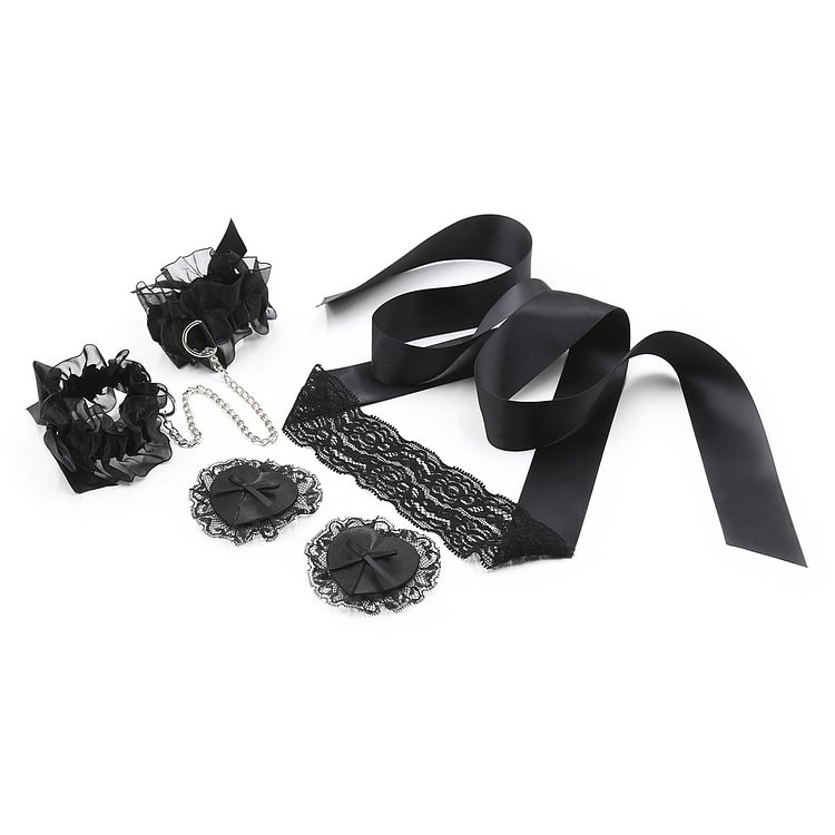 Black sexy lace eyeshade bracelet with breast patch 3-piece set
