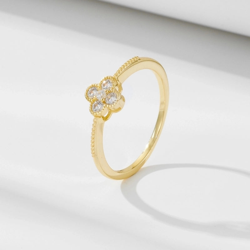 925 Sterling Silver Zircon Four Leaf Clover Rings