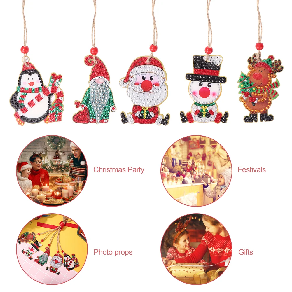 5pcs DIY Diamond Painting Xmas Trees Pendant(Both Sides)