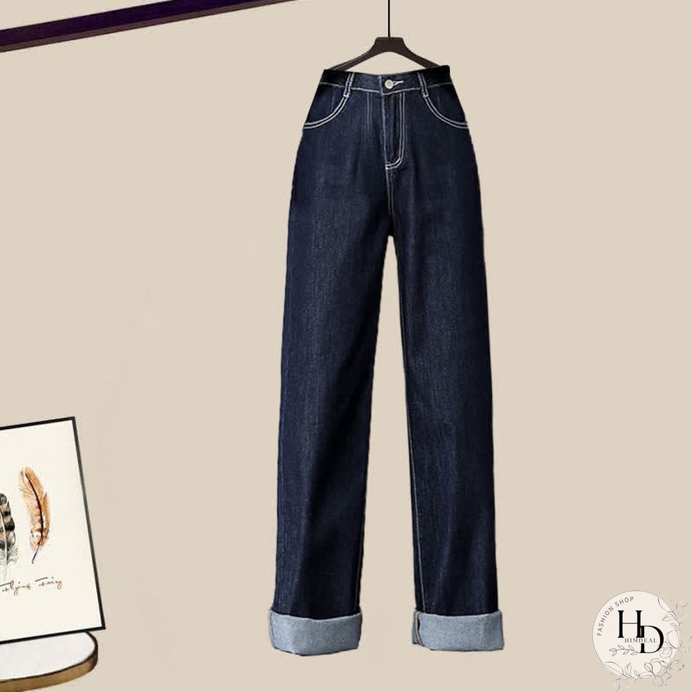 V-neck Cardigan Sweater Lapel Shirt Denim Pants Three Pieces Set