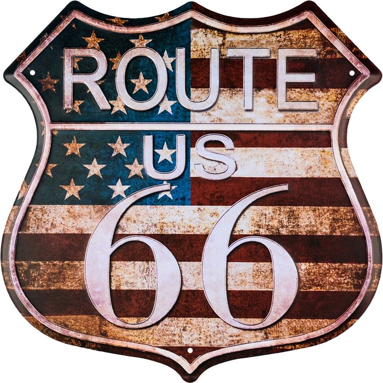 Route 66 - Shield Shape Shield Vintage Tin Signs/Wooden Signs - 11.8x11.8in