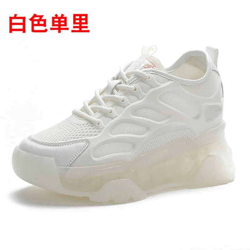 Fujin 8cm Platform Wedge Sneakers Women Shoes Genuine Leather Breathable Air Mesh Women Summer Shoes Chunky Spring Autumn 2022