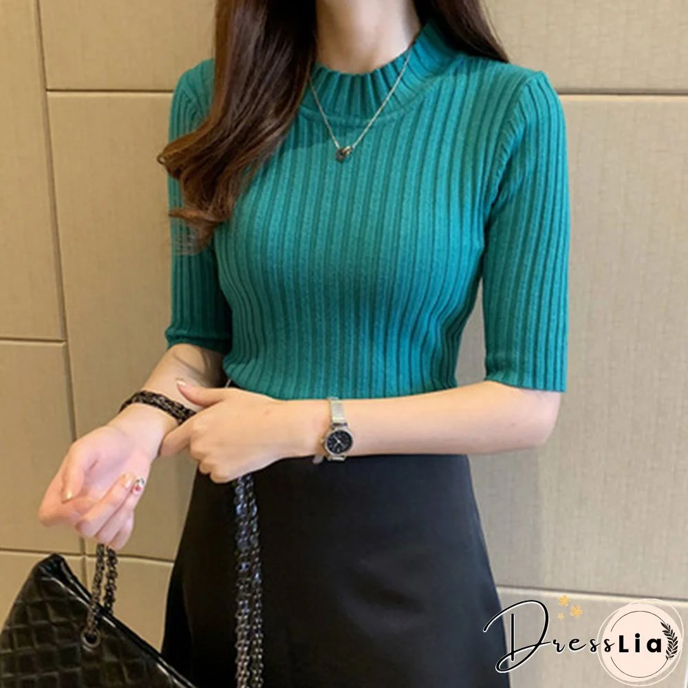 Knitted T Shirt Women Short Sleeve Basic Woman Tshirts T-shirt Tee Shirt Femme Elasticity Poleras De Mujer Camisetas Tops
