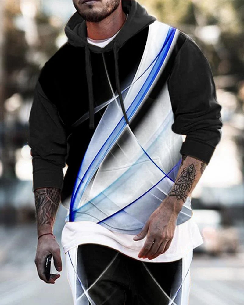 Men's Abstract Print Hooded Hoodies
