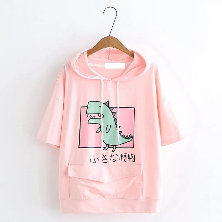 Dinosaur Front Pocket Hooded T-shirt