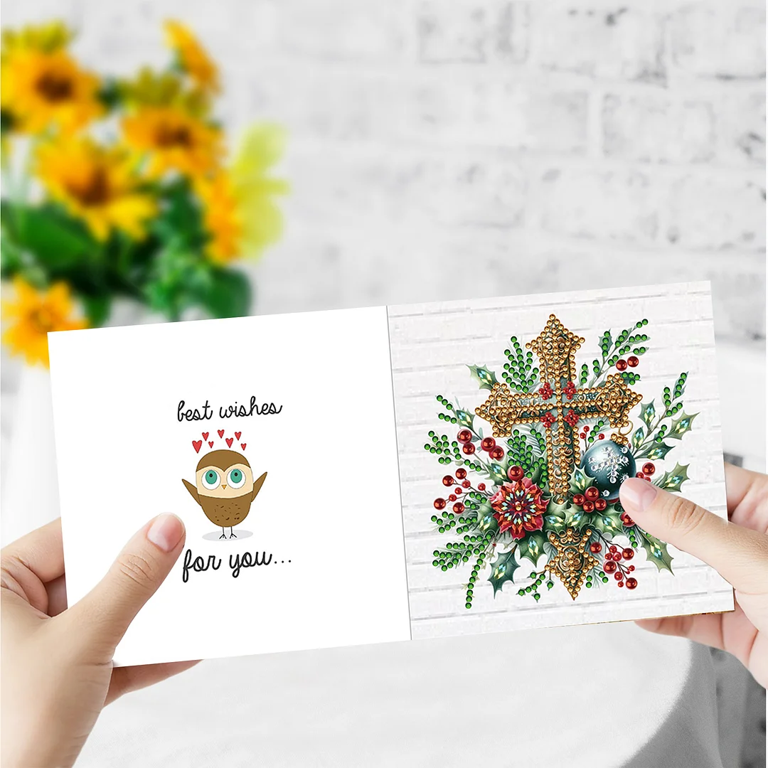 6Pcs Christmas Cross DIY Diamond Painting Card for Friends Family Gift