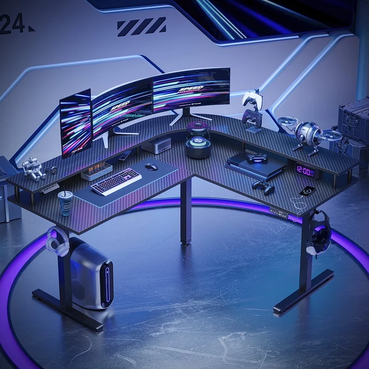 Bestier L-Shaped Standing Desk 63" x 55" Height Adjustable Electric Sit Stand Computer Table with Monitor Stand 