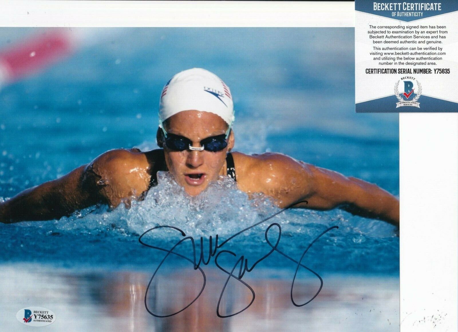 SUMMER SANDERS signed (USA OLYMPICS) SWIMMING Stanford 8X10 Photo Poster painting BECKETT Y75635