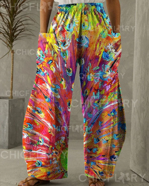 Women's Peacock Print Loose Pants