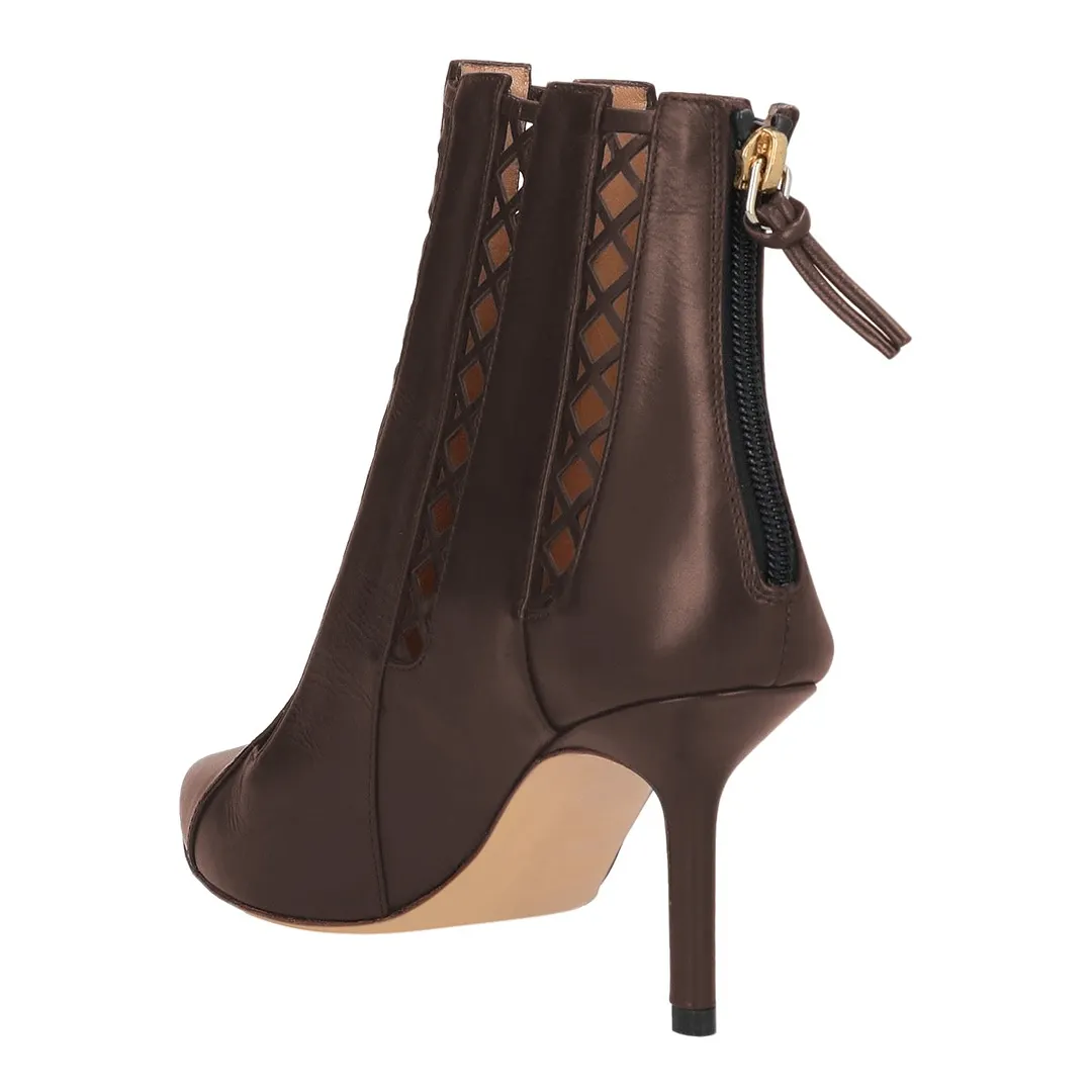 Brown Stiletto Heel Cut Out Back Zipper Short Boots for Women