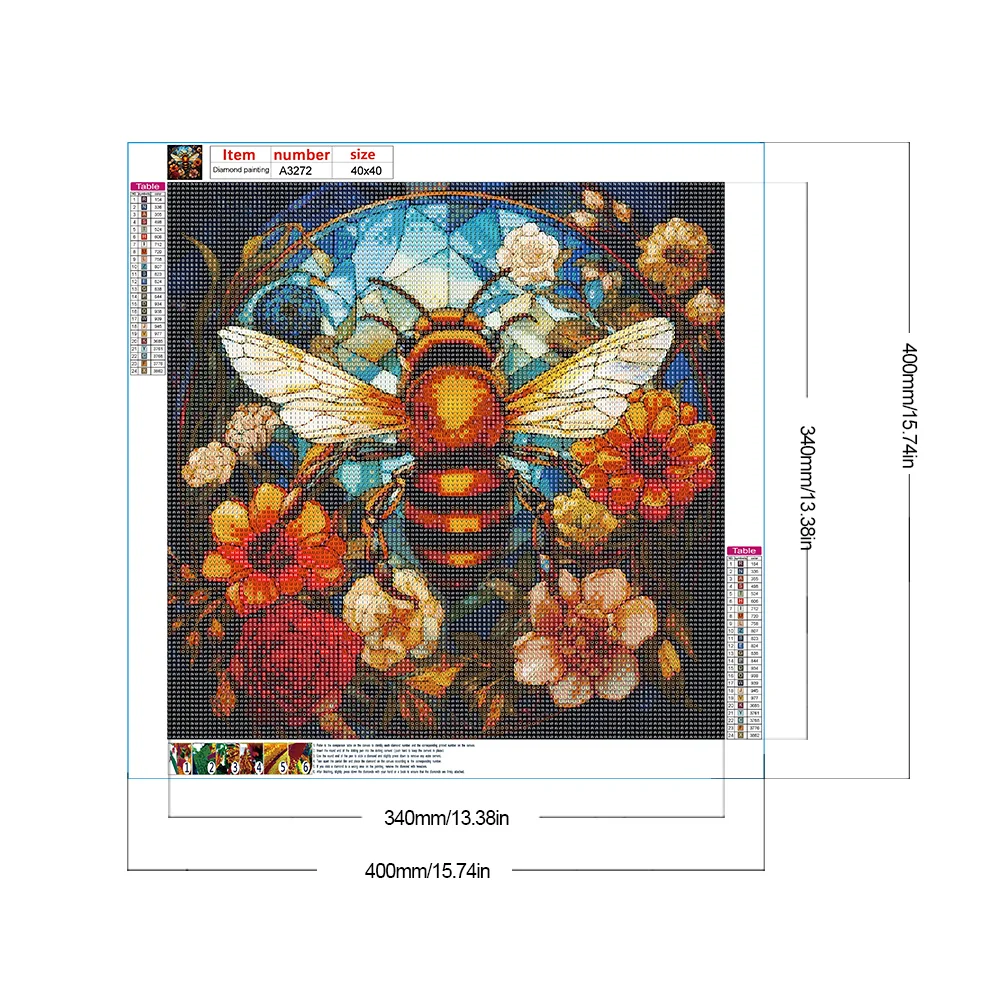 Diamond Painting - Full Round Drill - Stained Glass Flower Bee(Canvas|40*40cm)
