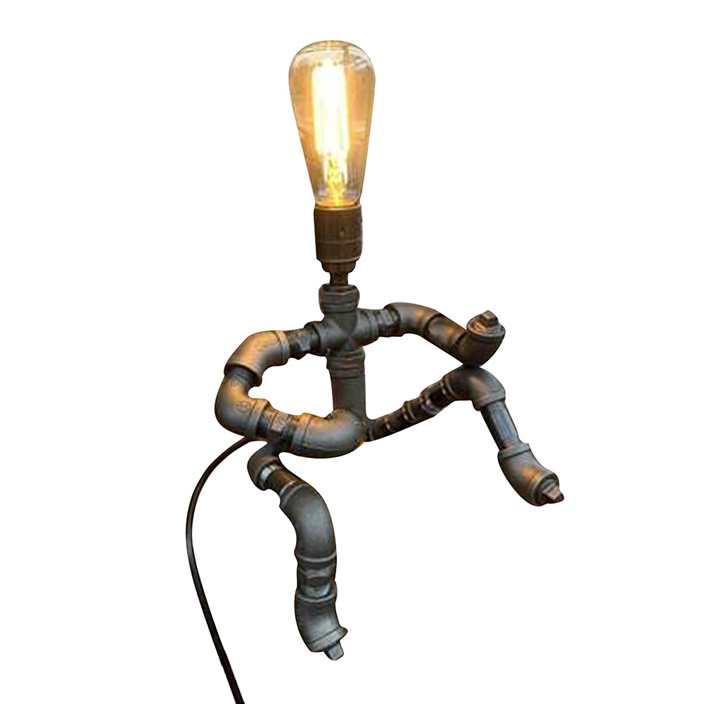 

Industrial Iron Guitarist Robot Table Light Coffee Retro Water Pipe Lamp, Us, 501 Original