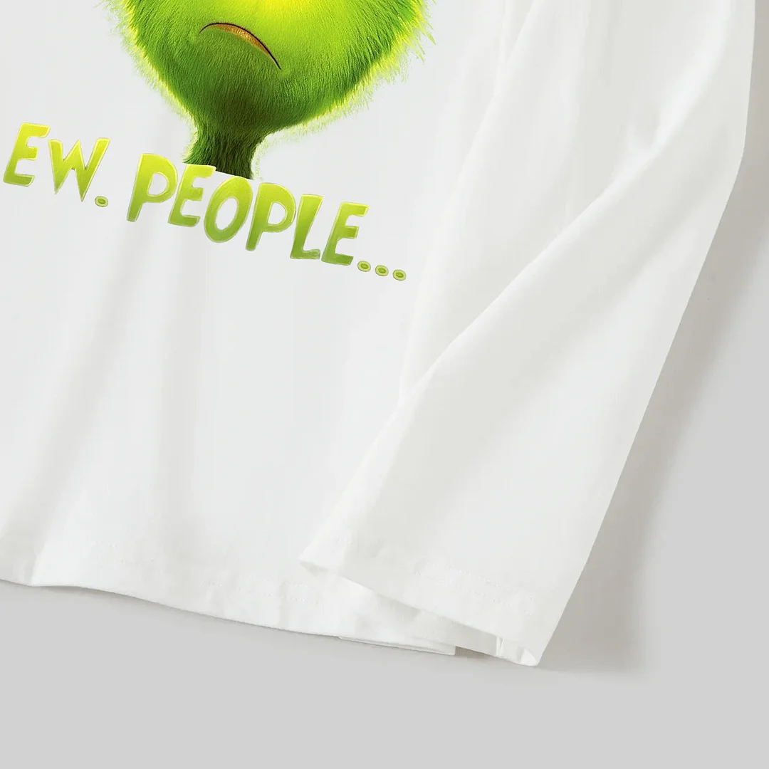 Christmas Cartoon Pattern and EW People Print White Long Sleeve with Black&Red Plaid Pants Family Matching Pajamas