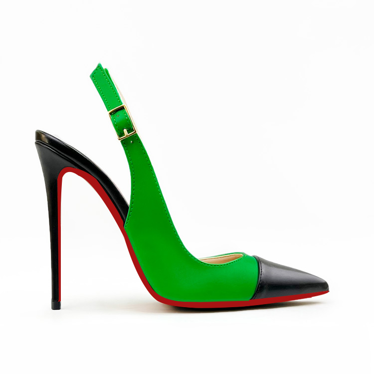 120mm/100mm Women's Sandals Black Stitching Pointed Toe Slingback Red Bottom Heels