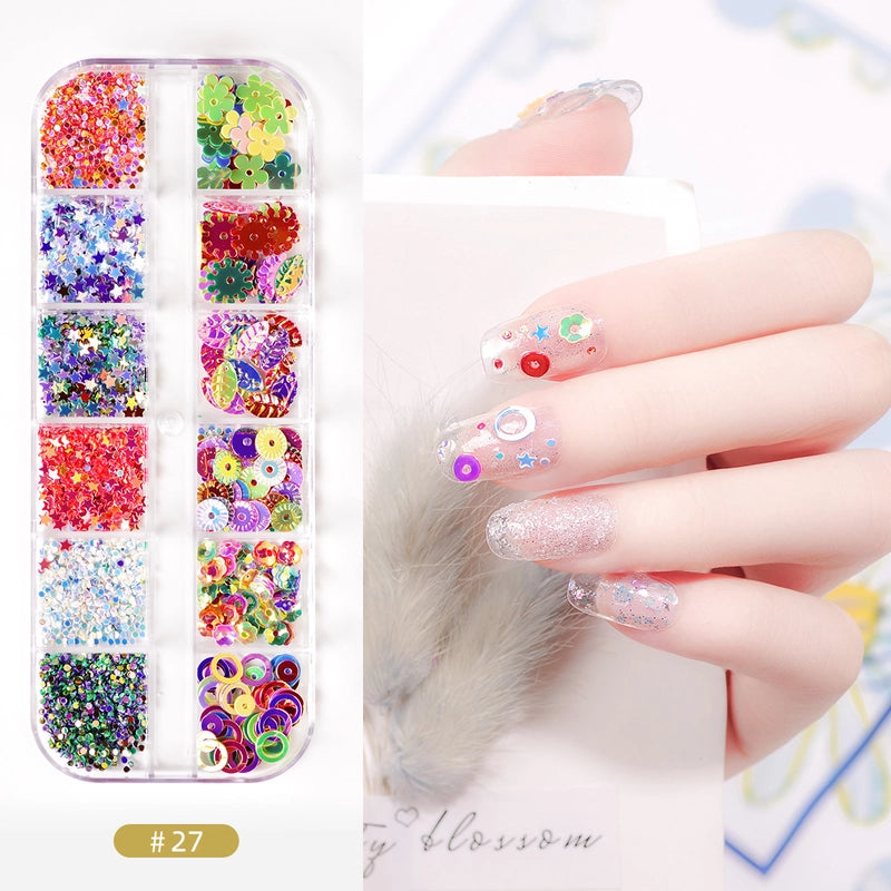 Nail Jewelry Rhinestone Flat Bottom Drill Hollow Nail Stick Drill Sequins Colored Diamond Flat Bottom Pearl Shell Japanese Series