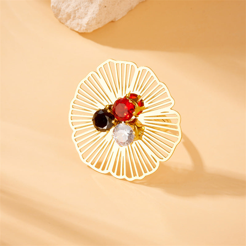 Fashion Flower Flower Stainless Steel Electroplating Rings