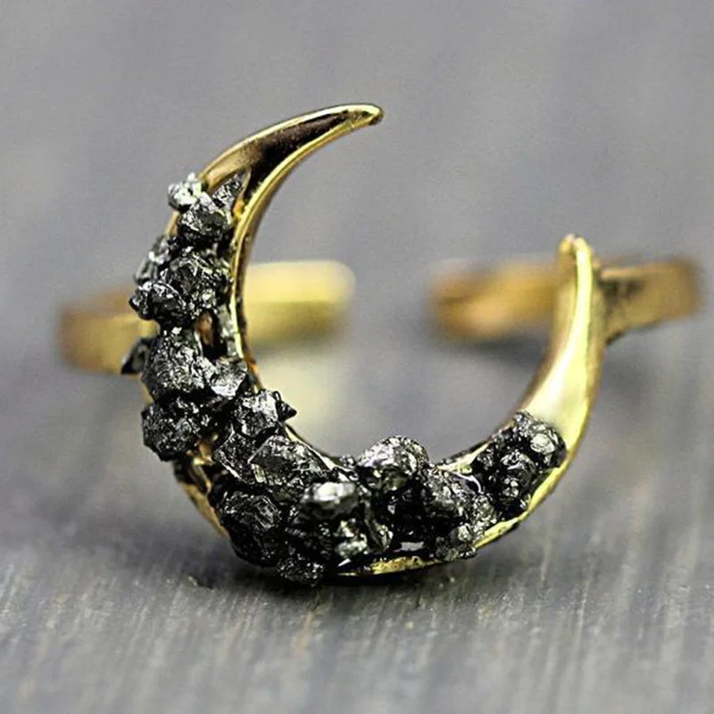 Moon Pattern Mineral Diamond Adjustable Ring