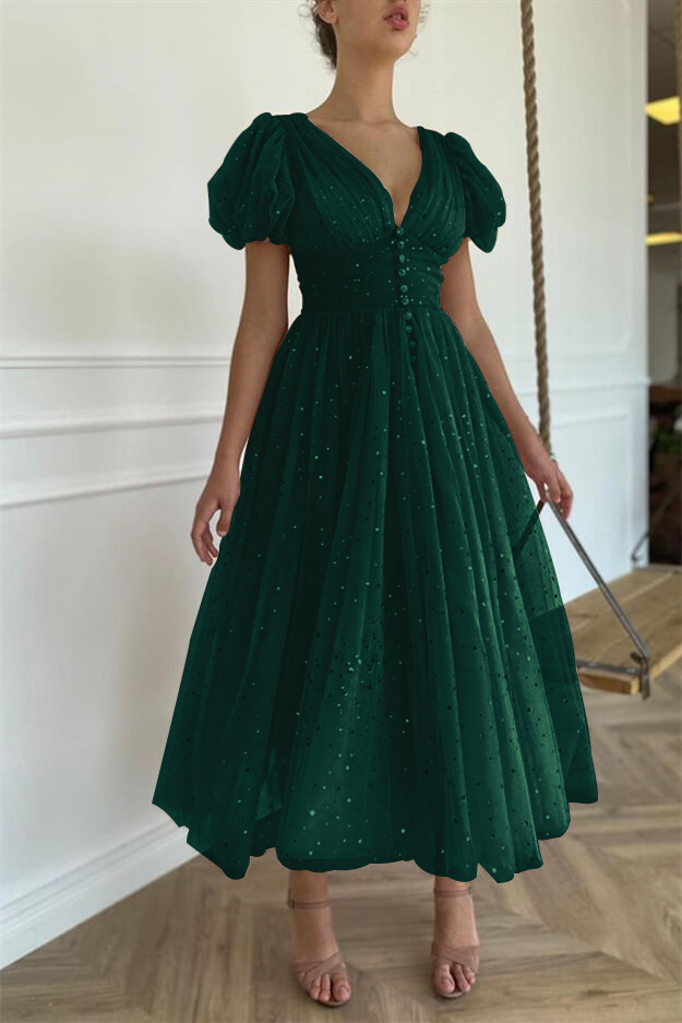 Miabel Elegant Pink V-Neck Short Sleeves Prom Dress With Sequins Taupe