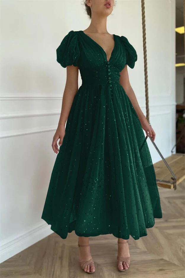 Miabel Elegant Pink V-Neck Short Sleeves Prom Dress With Sequins Taupe