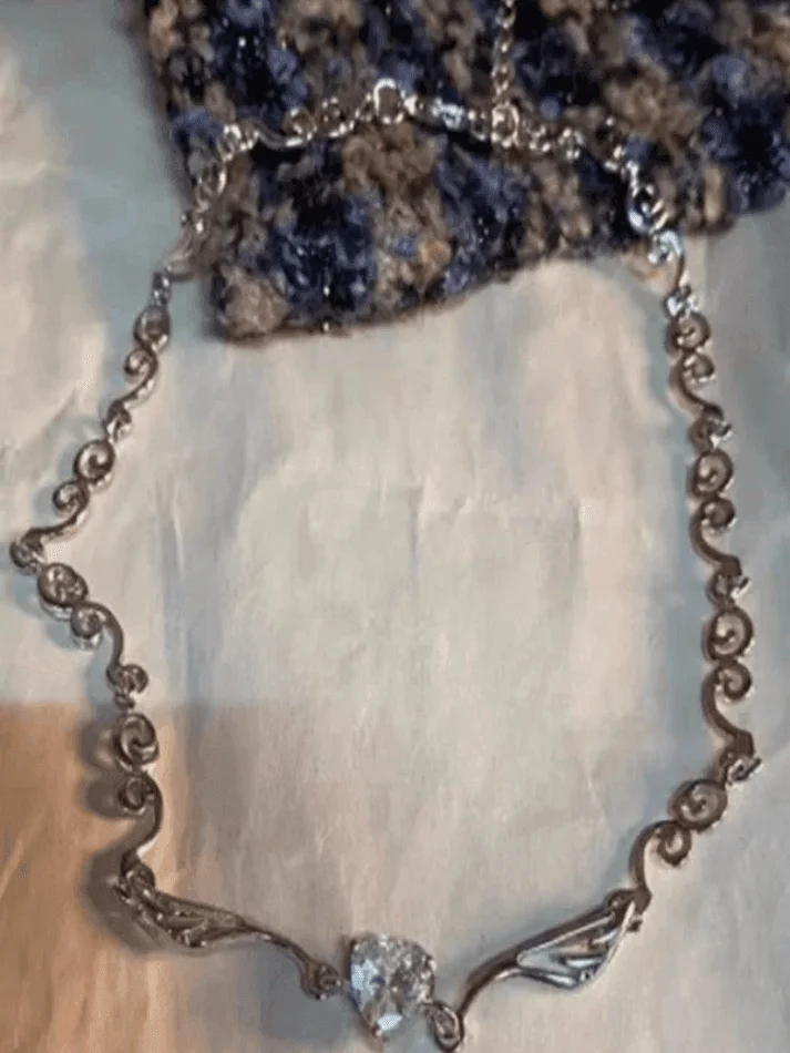 Brownm Angel Wing Rhinestone Heart Necklace