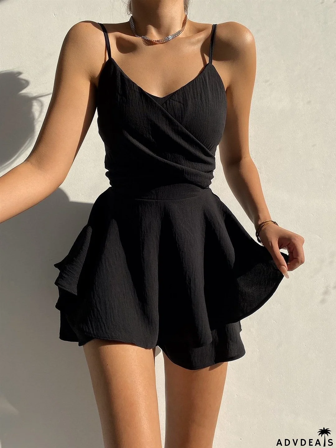Summer New Women's Solid Color Suspenders Fitted Waist Backless Dress